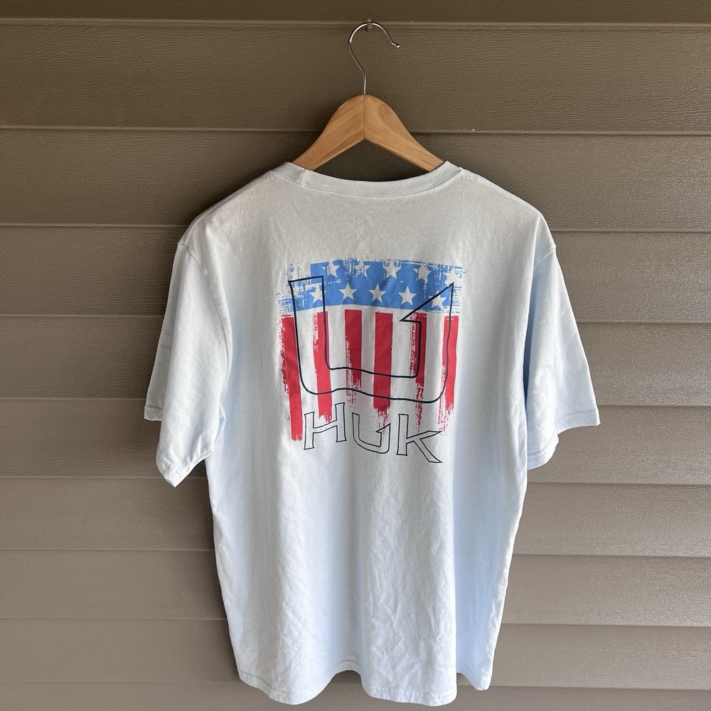 Huk Performance Fishing T Shirt Mens Large American Flag Graphic Cotton